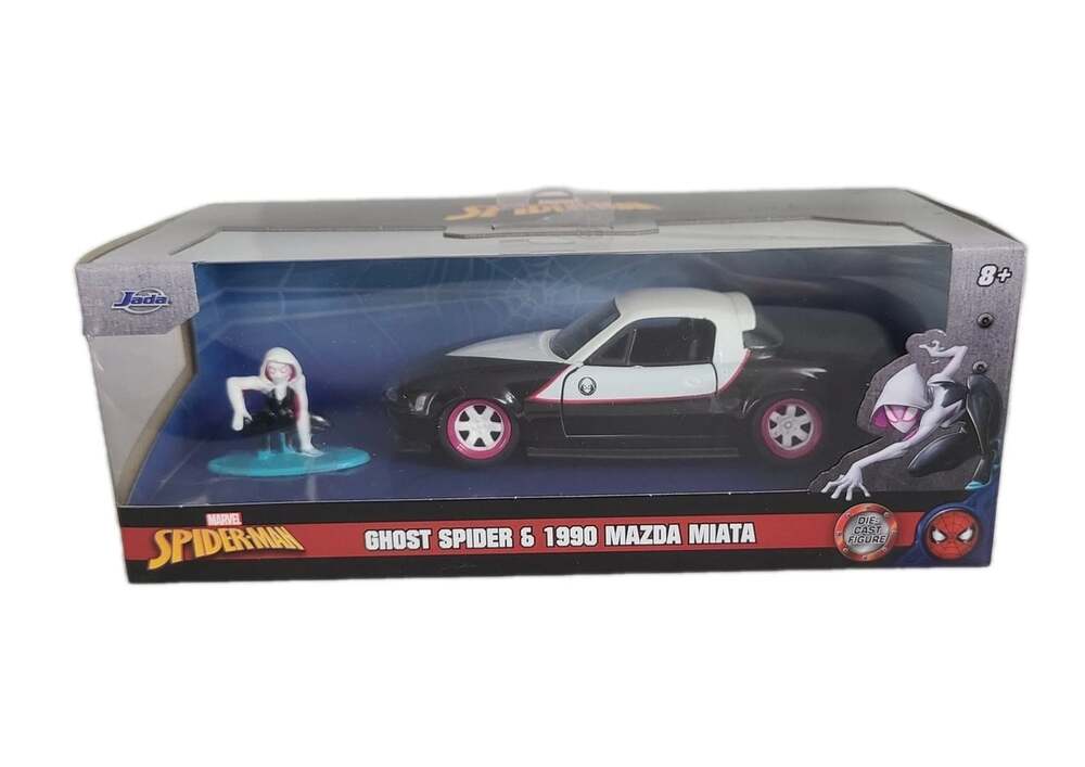 Spiderman Ghost Spider Figure 1990 Mazda Miata Diecast 1:32 Model Car